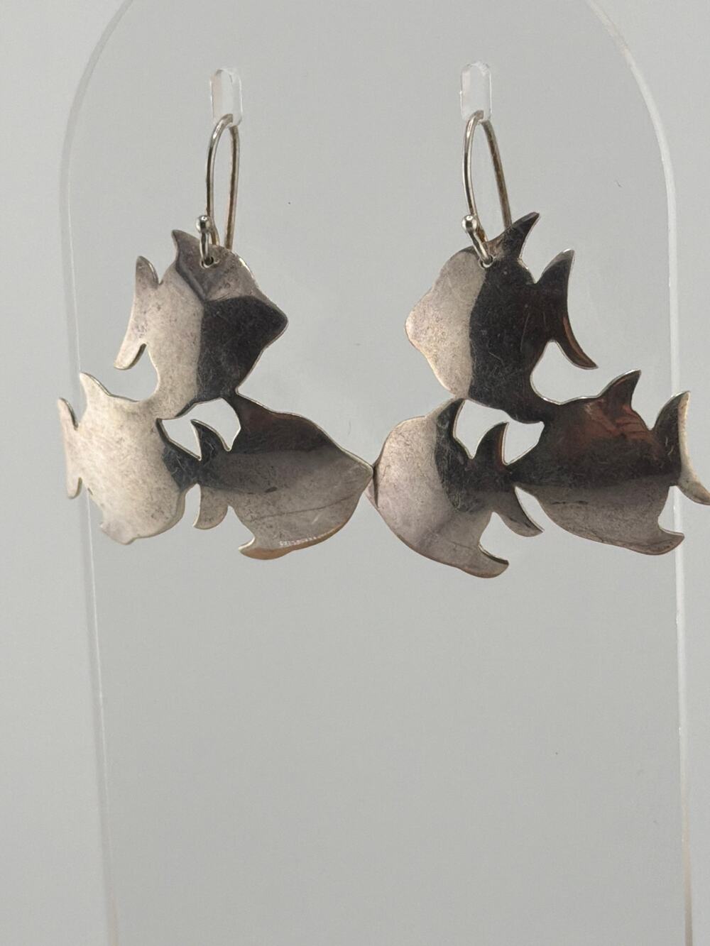 Vintage Mexican Sterling Silver School of  Fish  Dangle Earrings